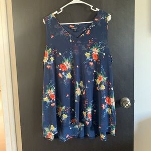 Roz & Ali Floral Navy Blue Chiffon Blouse V Neck Tank Top Women’s Size 2X